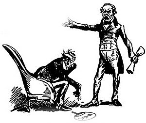 Karikature van lord Ashburton en Daniel Webster.